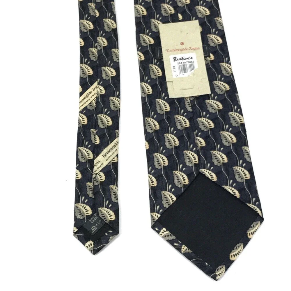 ERMENEGILDO ZEGNA Tie Leaves 🍁 Silk Elegant 👔 Necktie 100% Silk Made In Italy